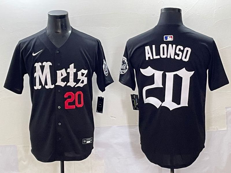 Men 2025 New York Mets #20 Alonso Black Five generations Joint Name Nike MLB Jersey style 6